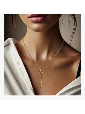 Gold Toned Metal Cross Infinity Necklace Women's Jewelry